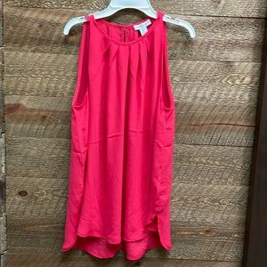 Carolina Belle Montreal Women’s Sleeveless High Low Sheer Blouse Dark Pink Large